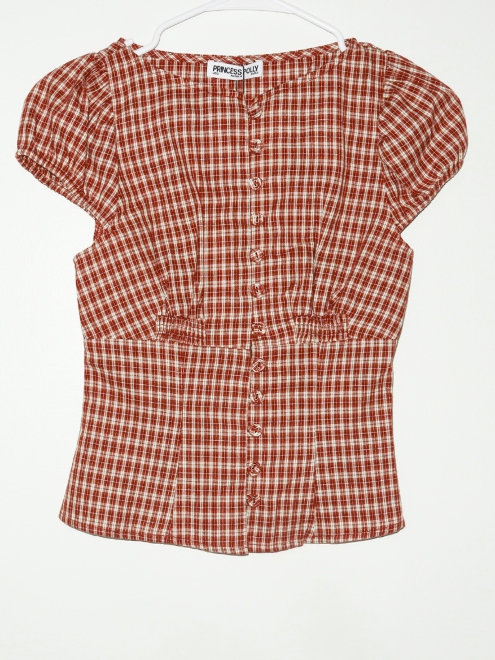 NWT Princess Polly Alixandria Check Button Up Top in Red. Size: 0